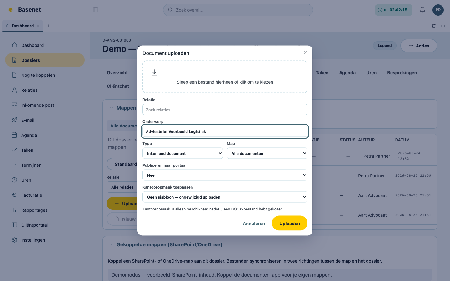 Uploading a document to a matter
