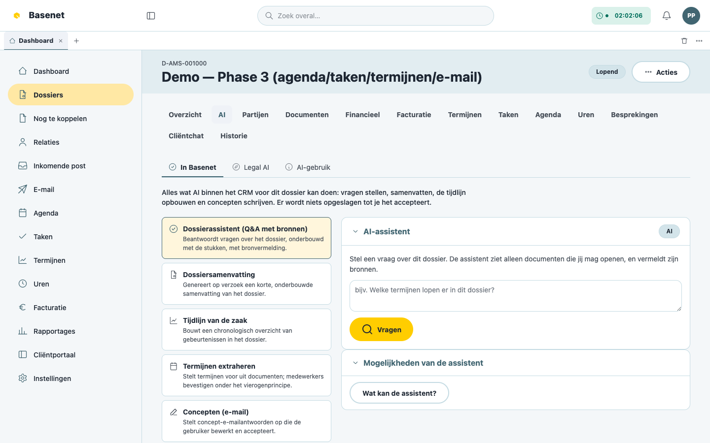 The “AI-assistent” tab in a matter