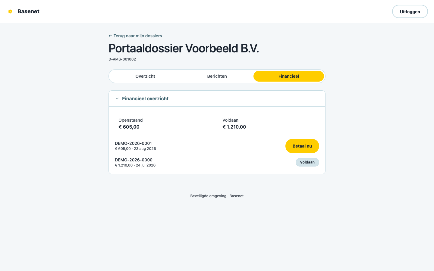 The financial overview in the client portal
