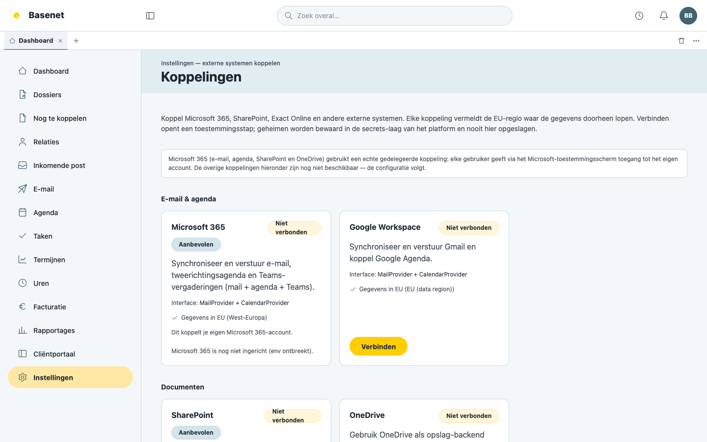 The Integrations settings section