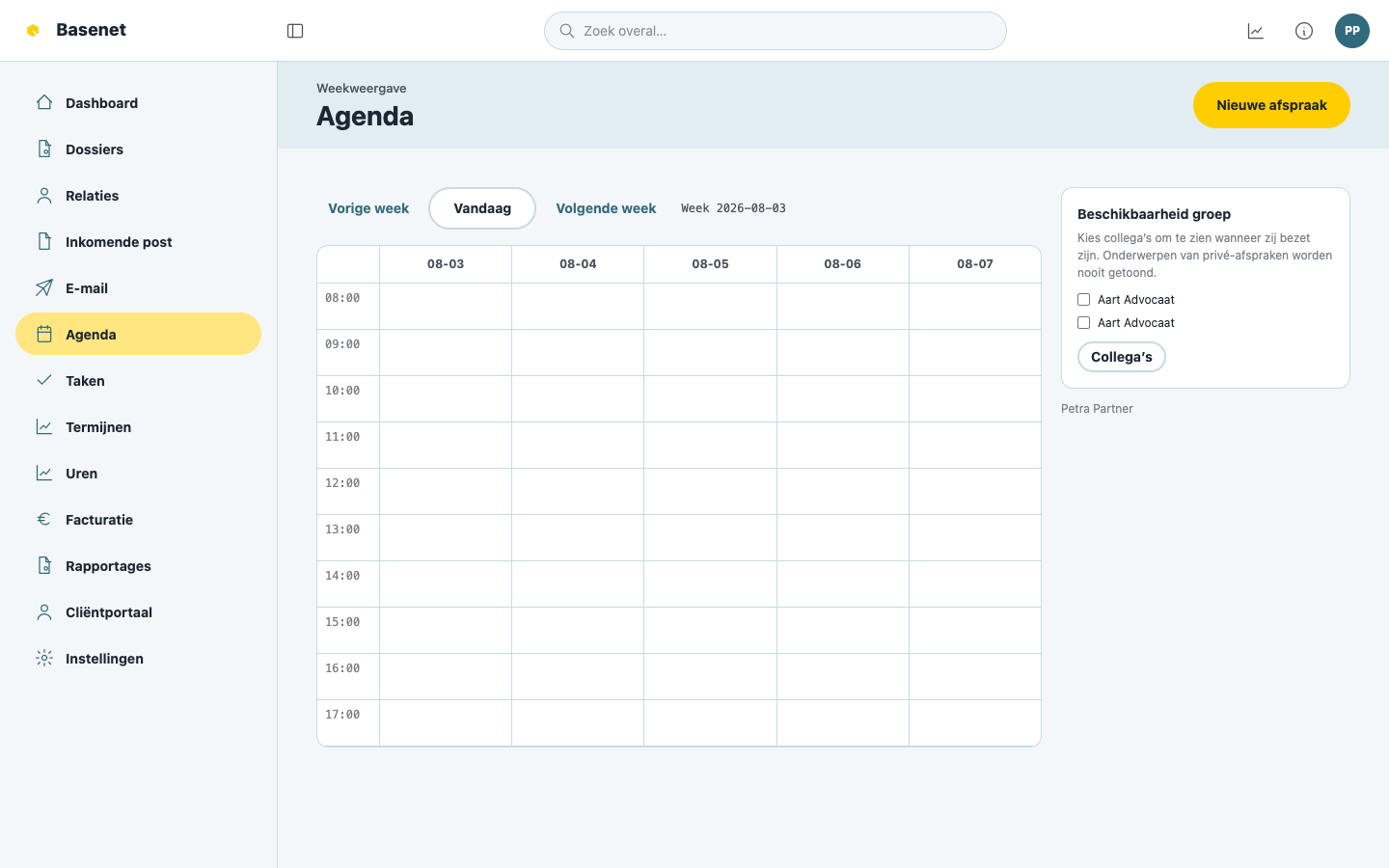 De agenda in weekweergave