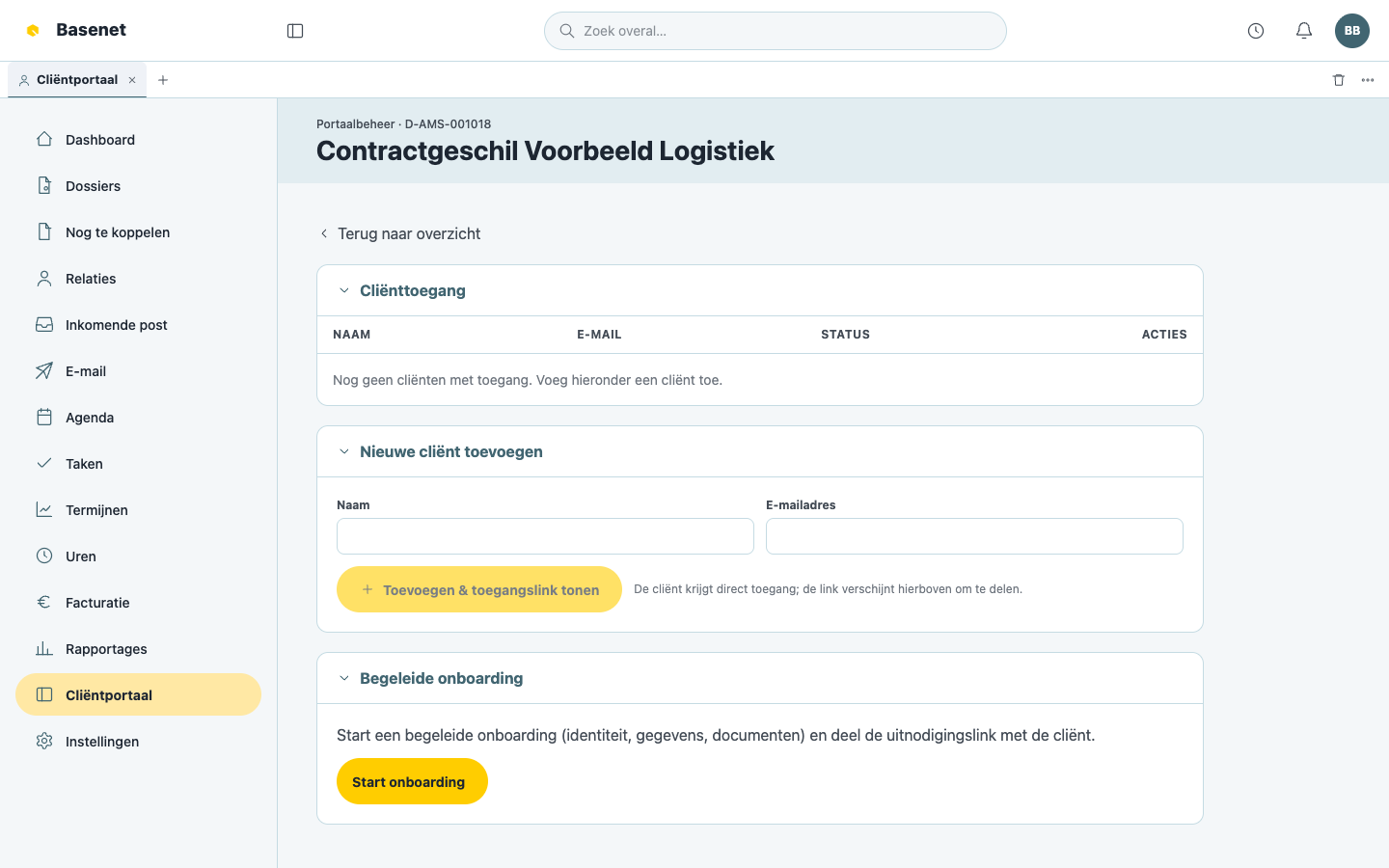 Portaalbeheer met Cliënttoegang per dossier