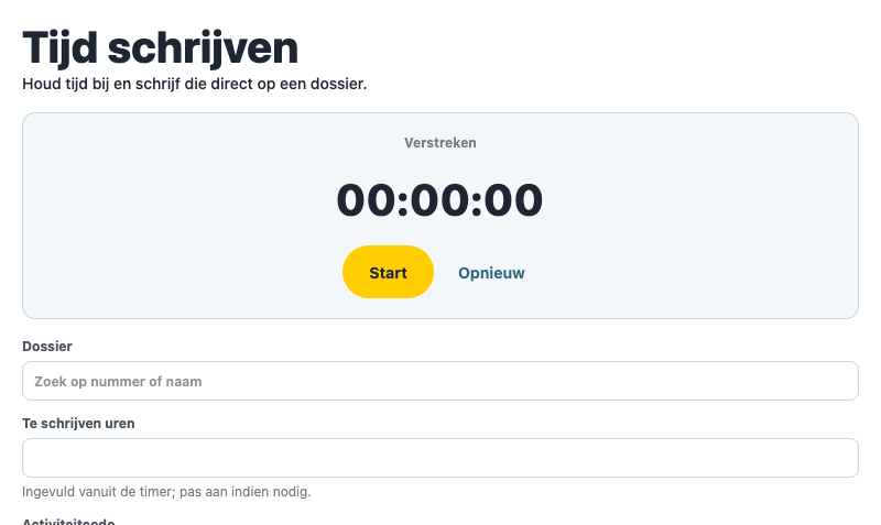 Het stopwatchvenster “Tijd schrijven”